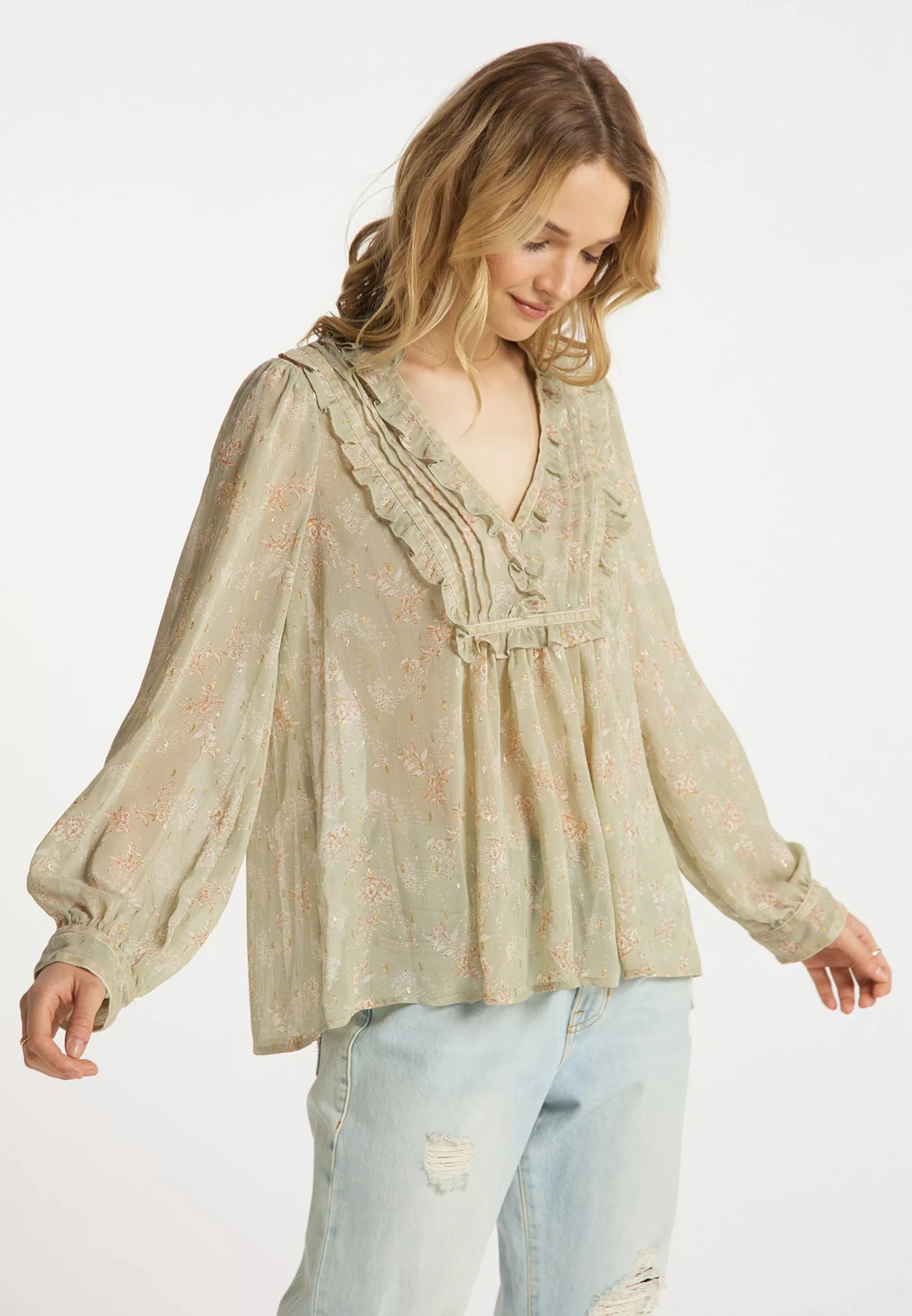 DreiMaster Vintage Hauts Chemisier Femme Vert 2 DreiMaster Vintage Hauts Chemisier Femme Vert – Image 2