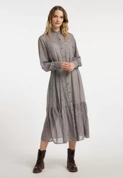 DreiMaster Vintage Robes Fluides Robe-chemise Femme Beige Foncé -Magasin Vintage Dreimaster 5b6f8010d1b71471342180e868ac616c