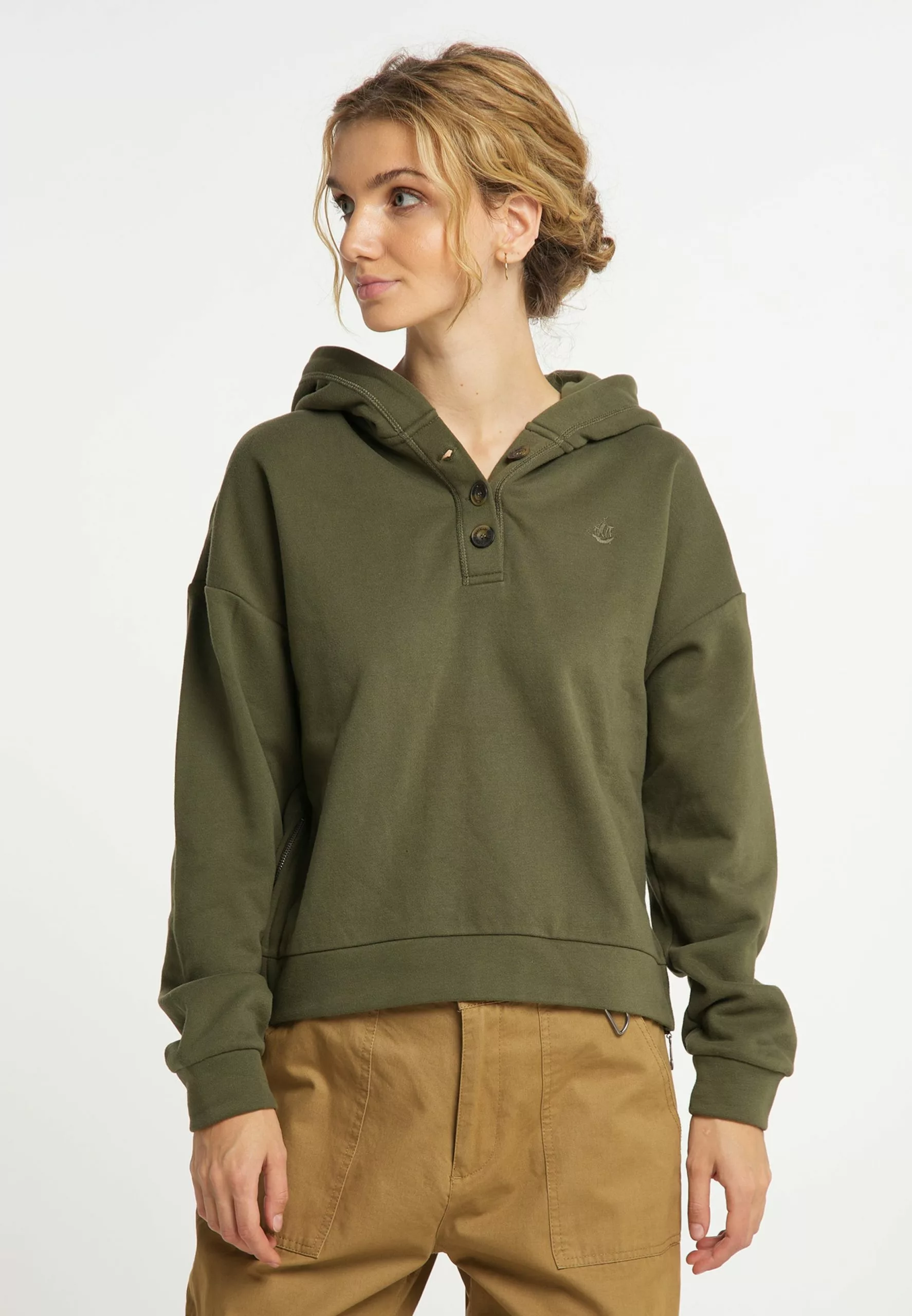 DreiMaster Vintage Sweats à Capuche Sweat-shirt Femme Olive 2 DreiMaster Vintage Sweats à Capuche Sweat-shirt Femme Olive – Image 2