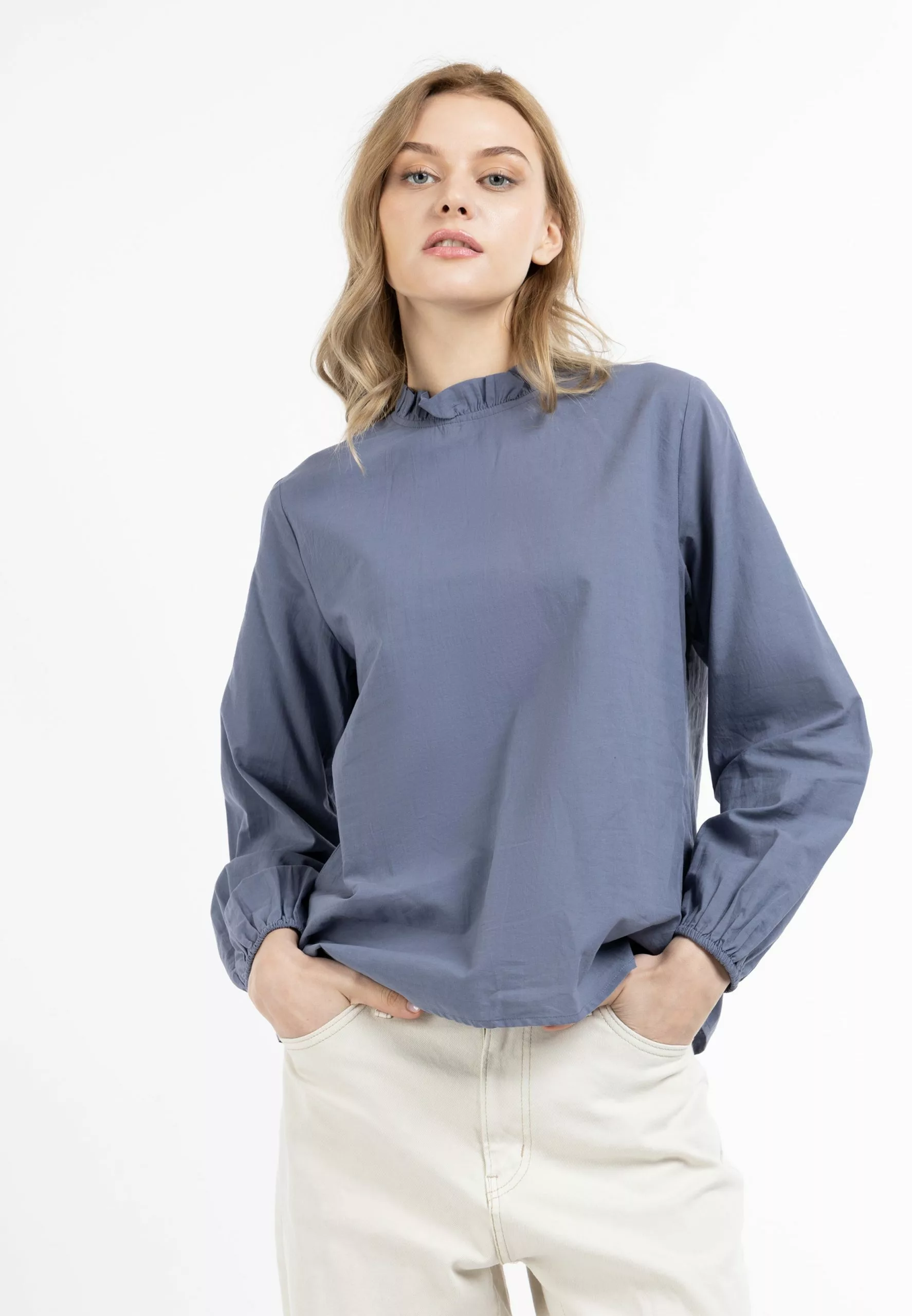 DreiMaster Vintage Hauts Chemisier Femme Bleu-gris 2 DreiMaster Vintage Hauts Chemisier Femme Bleu-gris – Image 2