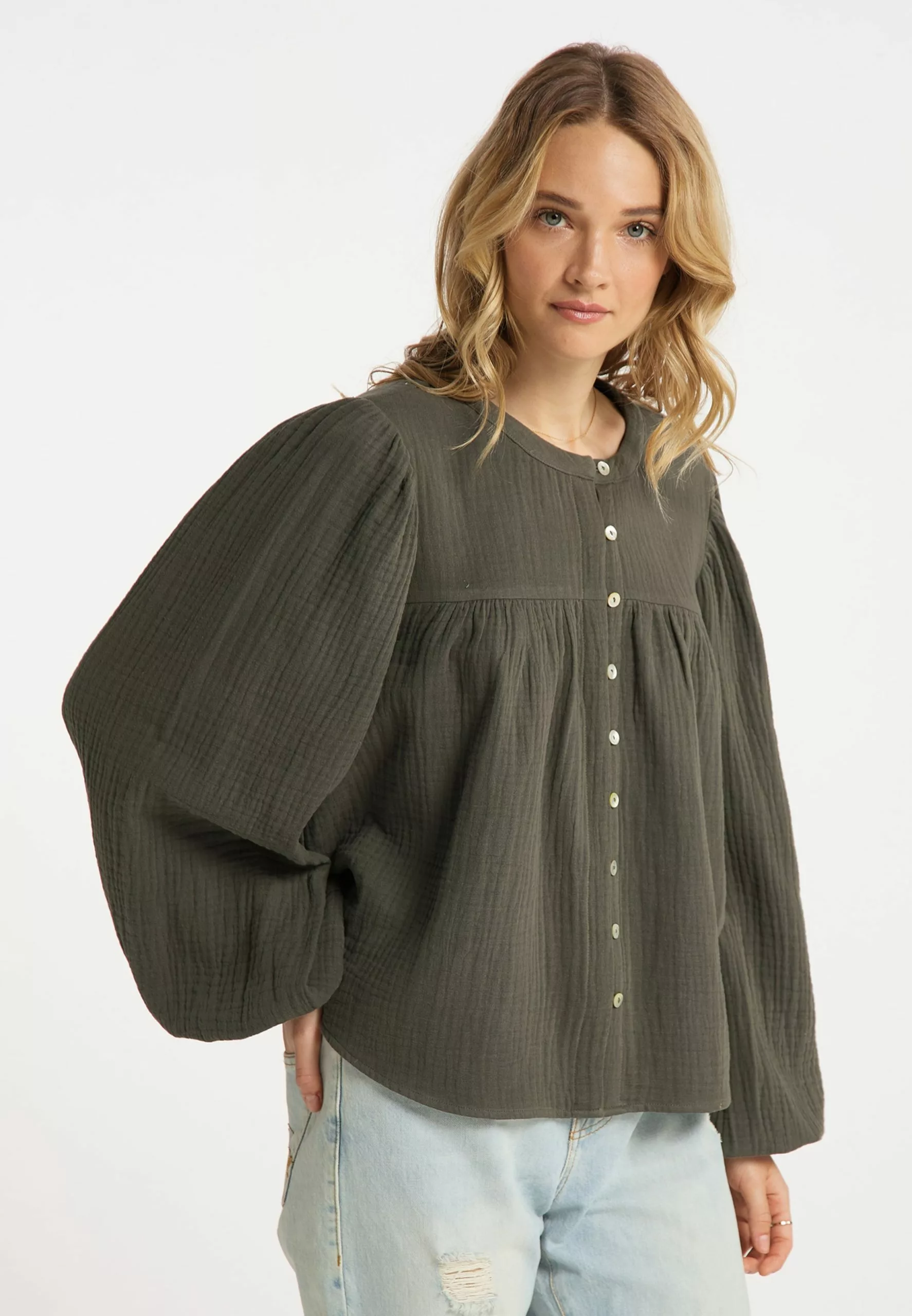 DreiMaster Vintage Blouses Et Tuniques Chemisier Femme Olive 2 DreiMaster Vintage Blouses Et Tuniques Chemisier Femme Olive – Image 2