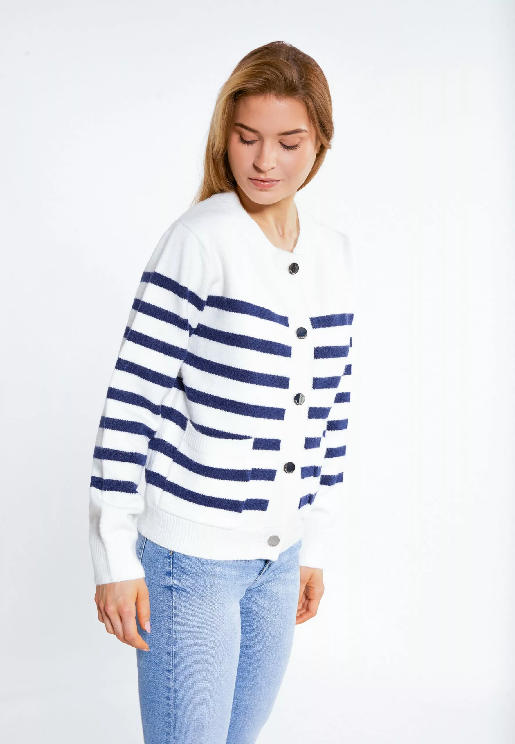 Gilets Cardigan Palpito Femme Marine / Blanc Cassé 2 Gilets Cardigan Palpito Femme Marine / Blanc Cassé – Image 2