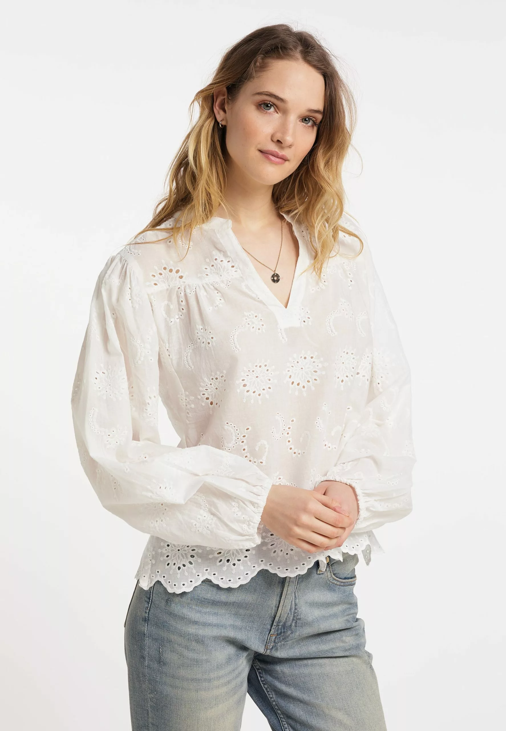 DreiMaster Vintage Hauts Chemisier Femme Blanc 2 DreiMaster Vintage Hauts Chemisier Femme Blanc – Image 2